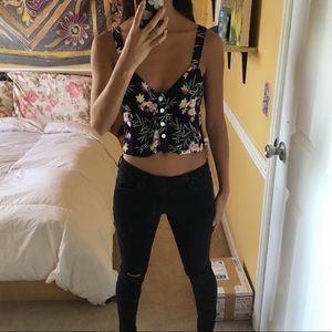 Navy floral crop top
